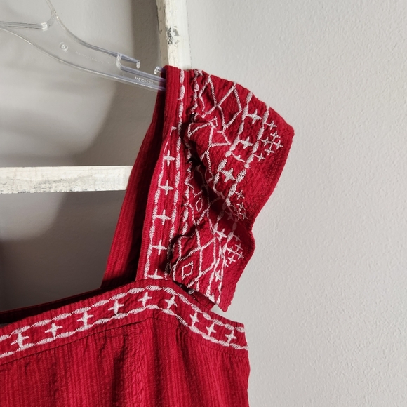 Knox Rose Dress womens Medium embroidered tiered midi boho red white - Picture 5 of 6